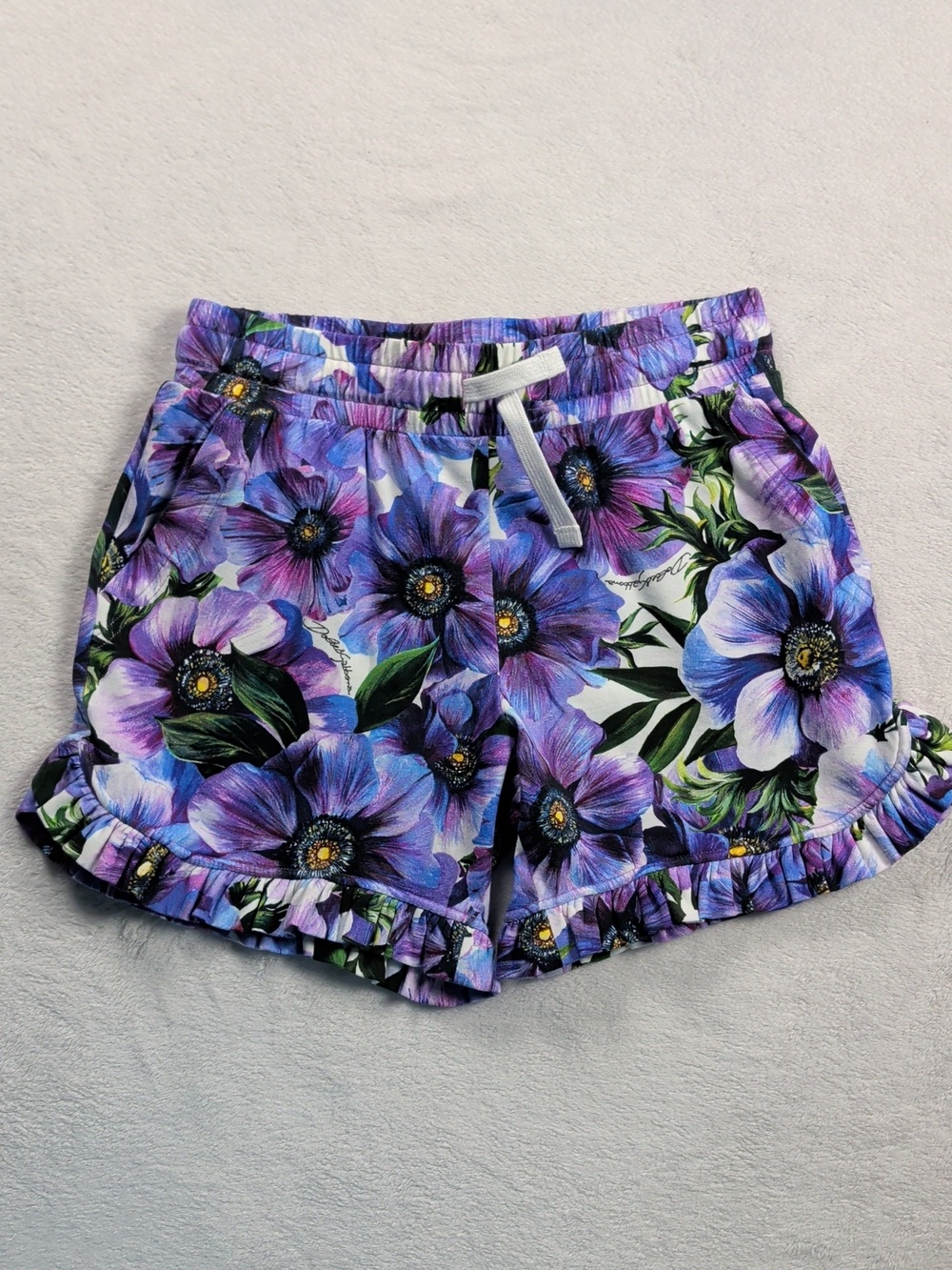 Dolce & Gabbana Girls' Anemone Print Cotton Interlock Shorts In Violet Size 7/8